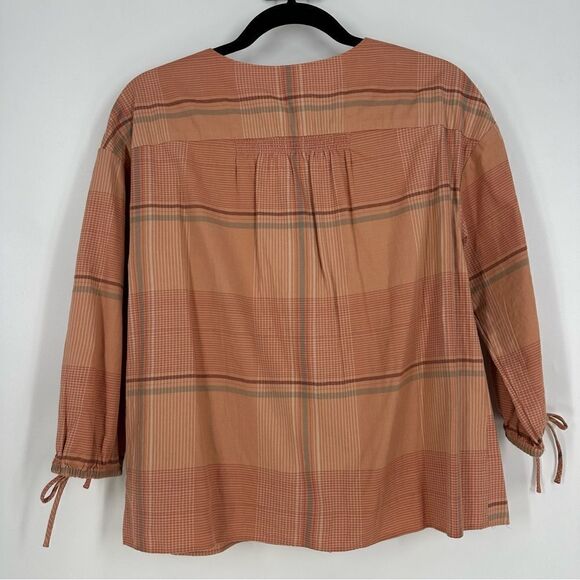 MADEWELL Plaid Peach Morningview V-neck  Button Front Blouse Top Sz XS - Picture 3 of 13